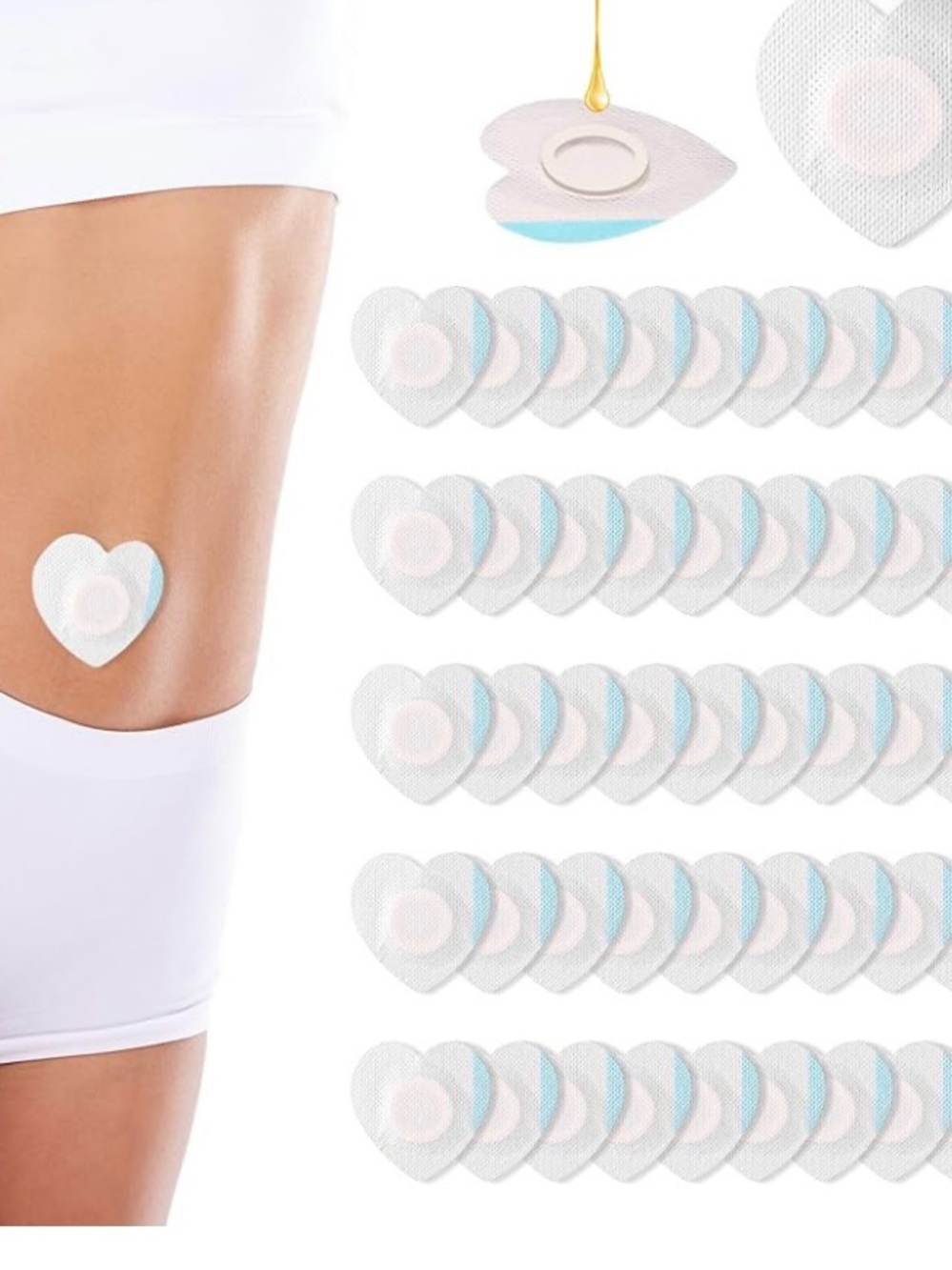50 pc. castor oil wrap for belly button, heart shaped wrap pack
